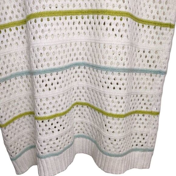 Miss Sparkling White Knit Coverup Blue Green Stripes Hoodie Sleeveless M - Picture 4 of 9